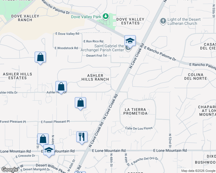 map of restaurants, bars, coffee shops, grocery stores, and more near 32233 North 48th Street in Cave Creek