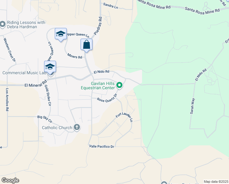 map of restaurants, bars, coffee shops, grocery stores, and more near 23551 Rose Quartz Drive in Perris