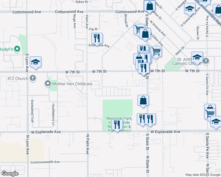 map of restaurants, bars, coffee shops, grocery stores, and more near 913 South Grand Avenue in San Jacinto