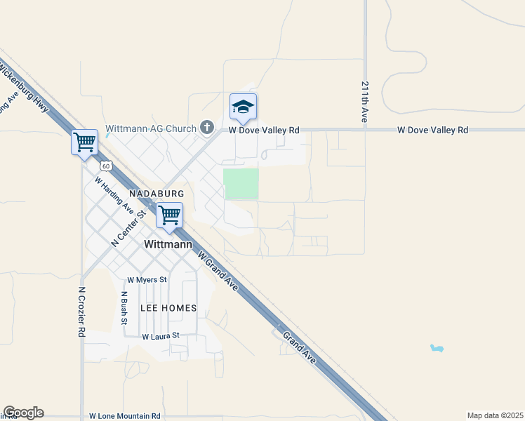 map of restaurants, bars, coffee shops, grocery stores, and more near 32506 North 214th Avenue in Wittmann