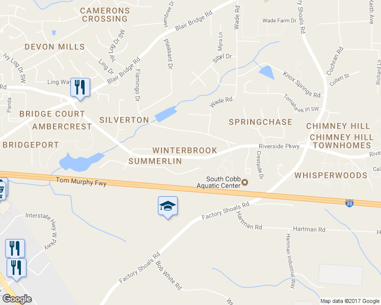 map of restaurants, bars, coffee shops, grocery stores, and more near 1031 Winterglen Way in Austell