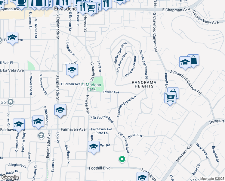 map of restaurants, bars, coffee shops, grocery stores, and more near 18945 Fowler Avenue in North Tustin