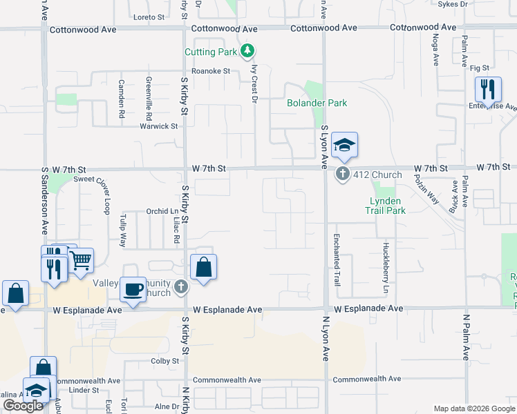 map of restaurants, bars, coffee shops, grocery stores, and more near Westfork Way in San Jacinto