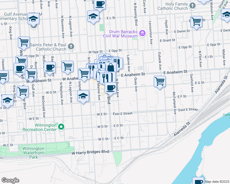 map of restaurants, bars, coffee shops, grocery stores, and more near 633 Broad Avenue in Wilmington