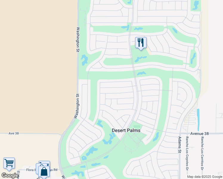 map of restaurants, bars, coffee shops, grocery stores, and more near 78289 Yucca Blossom Drive in Palm Desert