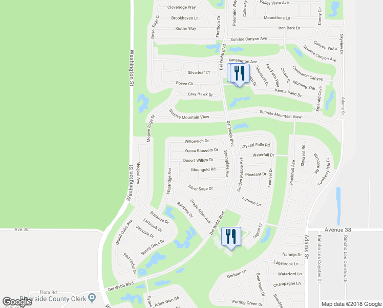 map of restaurants, bars, coffee shops, grocery stores, and more near 78262 Yucca Blossom Drive in Palm Desert