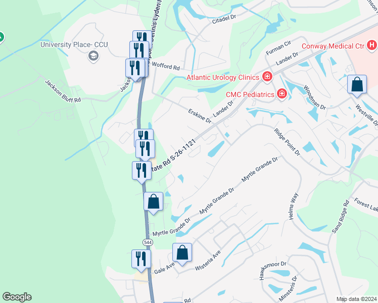 map of restaurants, bars, coffee shops, grocery stores, and more near 330 Commonwealth Circle in Conway