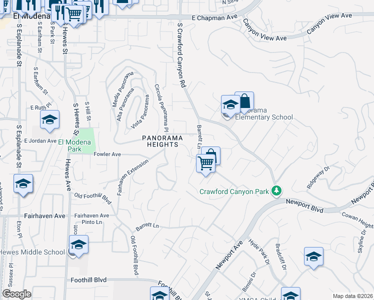 map of restaurants, bars, coffee shops, grocery stores, and more near 12683 Barrett Lane in Santa Ana