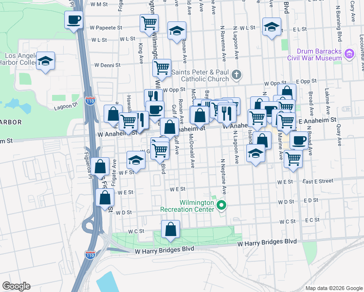 map of restaurants, bars, coffee shops, grocery stores, and more near in Los Angeles County