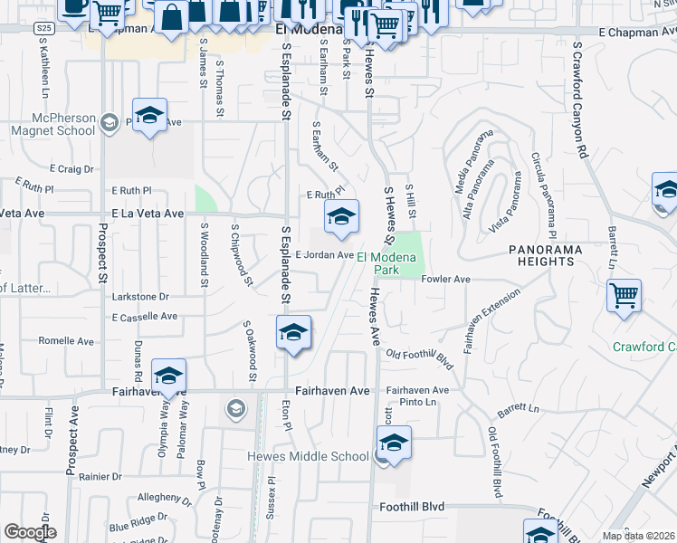 map of restaurants, bars, coffee shops, grocery stores, and more near 634 South Schug Street in Orange