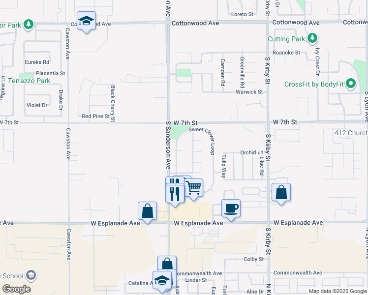 map of restaurants, bars, coffee shops, grocery stores, and more near 2249 Quail Court in San Jacinto