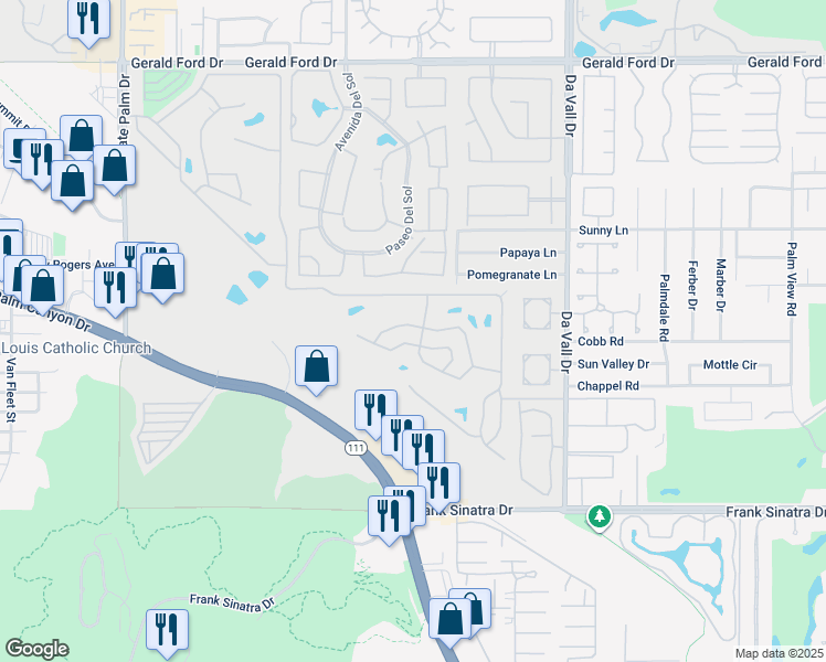 map of restaurants, bars, coffee shops, grocery stores, and more near 474 Calle Madrigal in Cathedral City