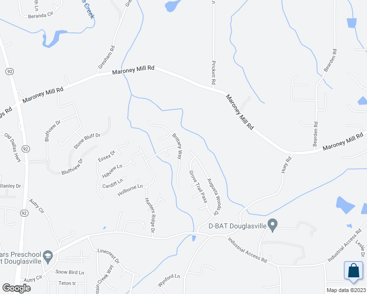 map of restaurants, bars, coffee shops, grocery stores, and more near 7234 Brittany Way in Douglasville