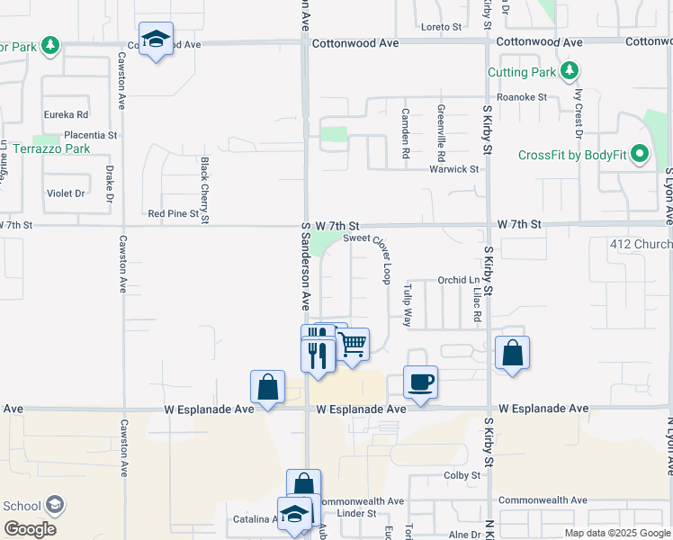 map of restaurants, bars, coffee shops, grocery stores, and more near 2249 Quail Court in San Jacinto