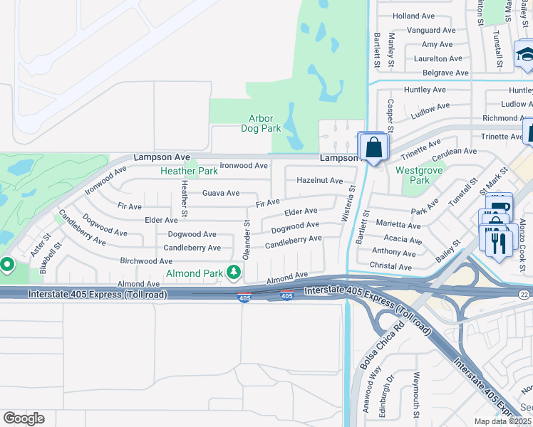 map of restaurants, bars, coffee shops, grocery stores, and more near 4656 Pansy Street in Seal Beach