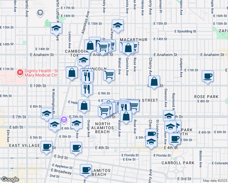 map of restaurants, bars, coffee shops, grocery stores, and more near 918 Hoffman Avenue in Long Beach