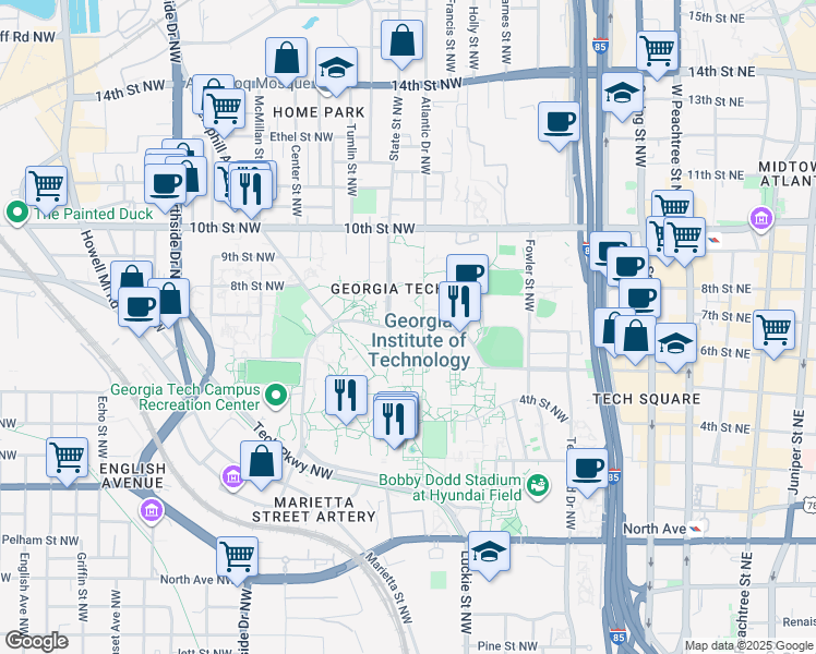 map of restaurants, bars, coffee shops, grocery stores, and more near 859 State Street Northwest in Atlanta
