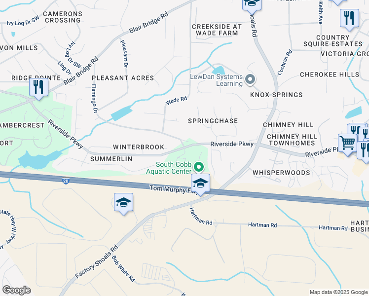 map of restaurants, bars, coffee shops, grocery stores, and more near 939 Flamingo Drive in Austell