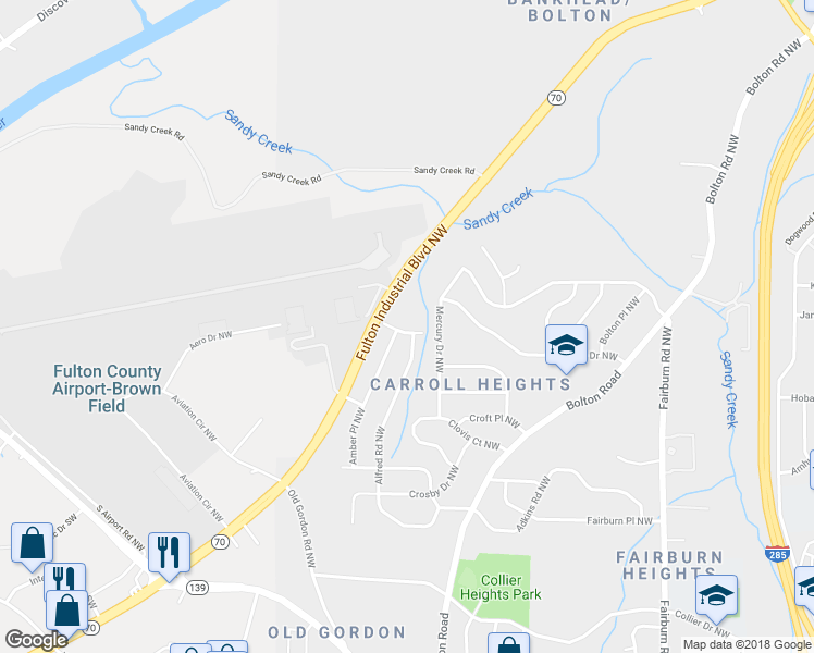 map of restaurants, bars, coffee shops, grocery stores, and more near 3751 Amber Road Northwest in Atlanta