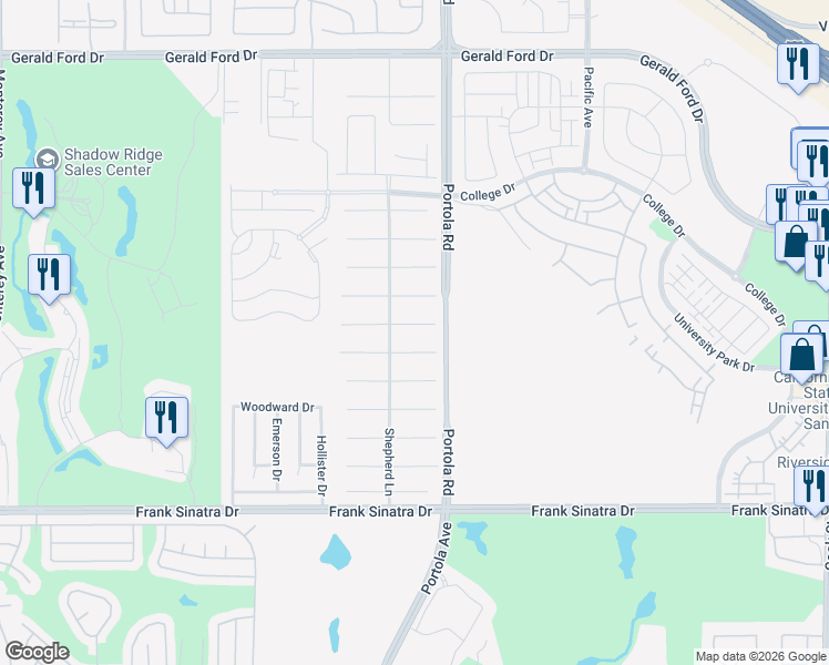 map of restaurants, bars, coffee shops, grocery stores, and more near 74121 Kingston Court East in Palm Desert