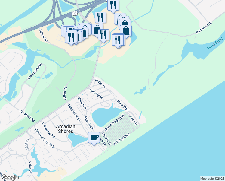 map of restaurants, bars, coffee shops, grocery stores, and more near 430 Lands End Boulevard in Myrtle Beach