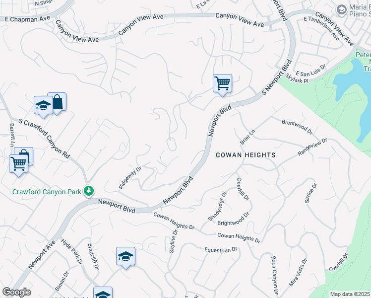 map of restaurants, bars, coffee shops, grocery stores, and more near 10302 Broadview Place in Santa Ana