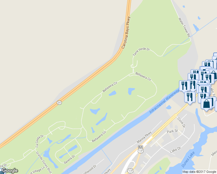 map of restaurants, bars, coffee shops, grocery stores, and more near 9230 Bellasera Circle in Myrtle Beach