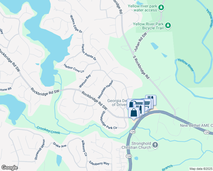 map of restaurants, bars, coffee shops, grocery stores, and more near 595 Mountain Harbor in Stone Mountain