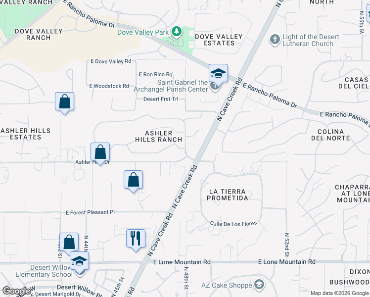 map of restaurants, bars, coffee shops, grocery stores, and more near 4798 East Sierra Sunset Trail in Cave Creek