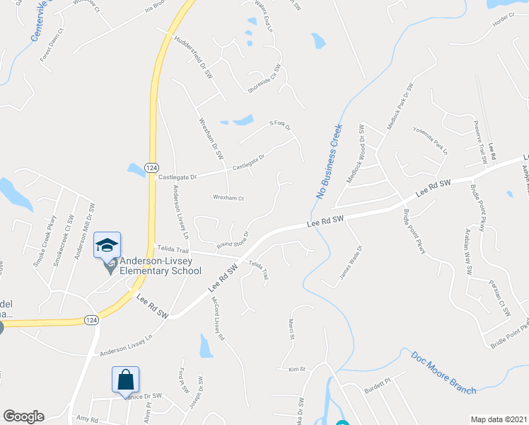 map of restaurants, bars, coffee shops, grocery stores, and more near 4245 Round Stone Drive in Snellville