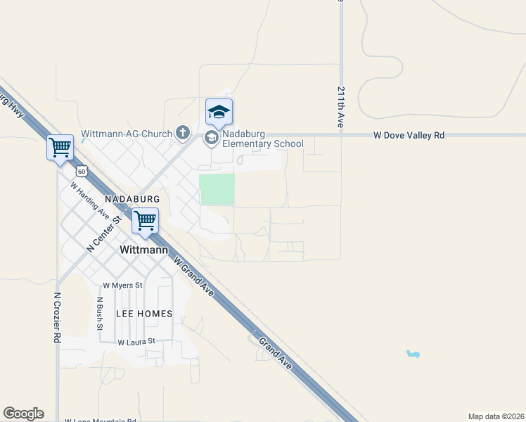 map of restaurants, bars, coffee shops, grocery stores, and more near West Ocupado Drive in Wittmann