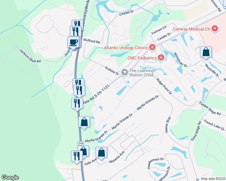 map of restaurants, bars, coffee shops, grocery stores, and more near 360 Commonwealth Circle in Conway