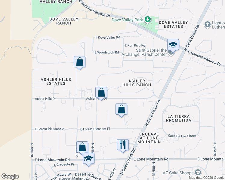 map of restaurants, bars, coffee shops, grocery stores, and more near 4515 East Sierra Sunset Trail in Cave Creek