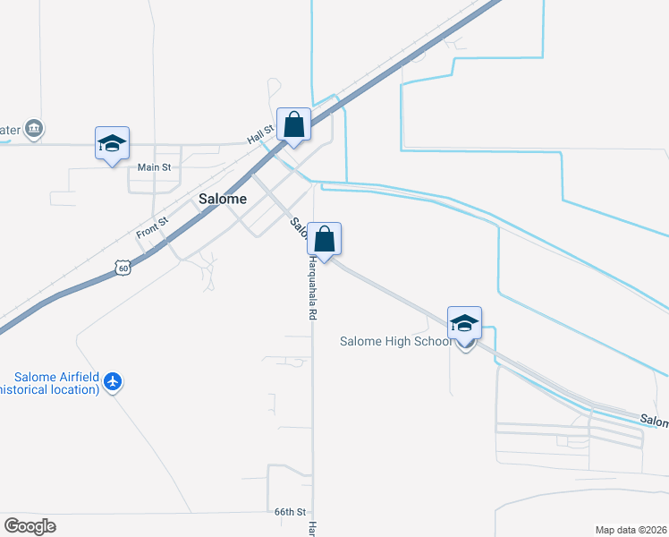map of restaurants, bars, coffee shops, grocery stores, and more near 38301 Harquahala Road in Salome
