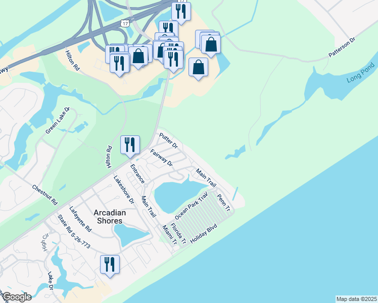 map of restaurants, bars, coffee shops, grocery stores, and more near 430 Lands End Boulevard in Myrtle Beach