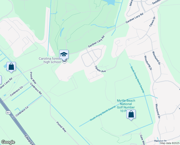 map of restaurants, bars, coffee shops, grocery stores, and more near 5030 Belleglen Court in Myrtle Beach