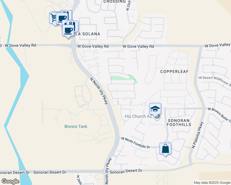 map of restaurants, bars, coffee shops, grocery stores, and more near 2415 West Dusty Wren Drive in Phoenix