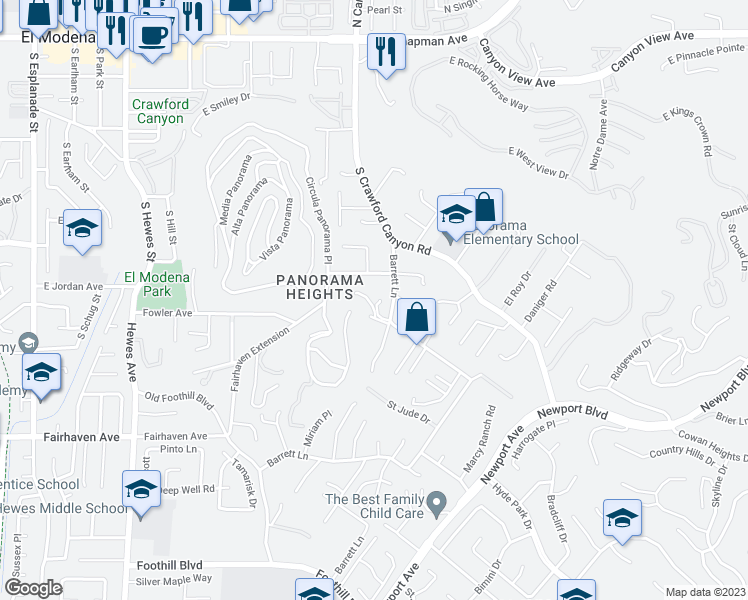 map of restaurants, bars, coffee shops, grocery stores, and more near 12683 Barrett Lane in Santa Ana
