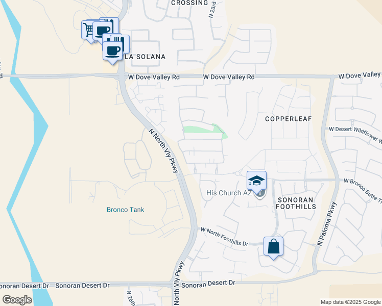 map of restaurants, bars, coffee shops, grocery stores, and more near 2415 West Dusty Wren Drive in Phoenix