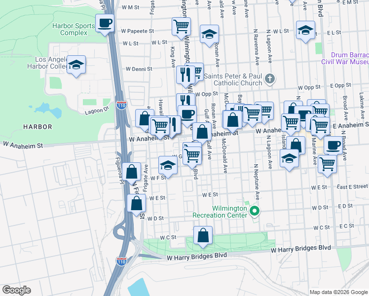 map of restaurants, bars, coffee shops, grocery stores, and more near 720 King Avenue in Los Angeles