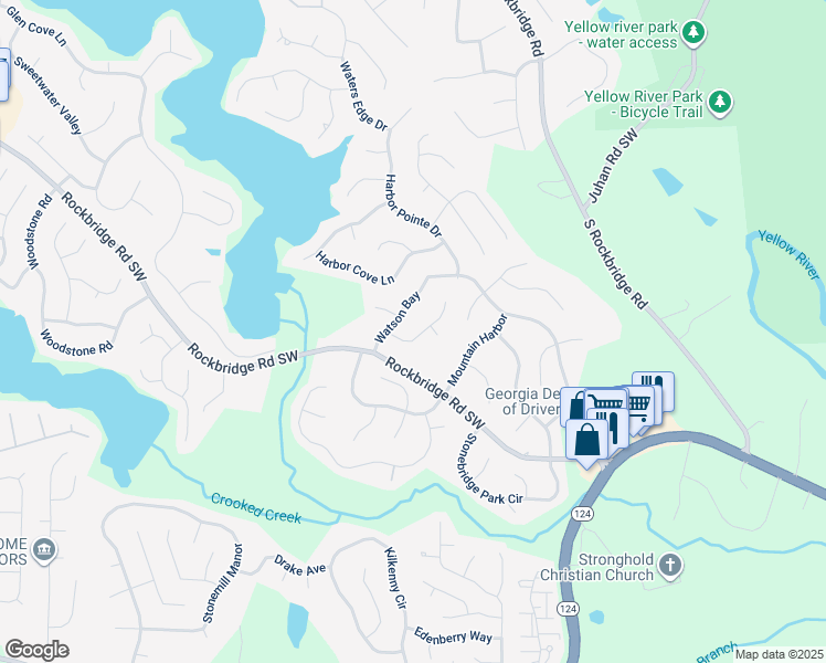map of restaurants, bars, coffee shops, grocery stores, and more near 7458 Crescent Bend Cove in Stone Mountain
