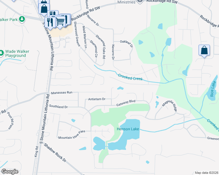 map of restaurants, bars, coffee shops, grocery stores, and more near 603 Gateway Point in Stone Mountain