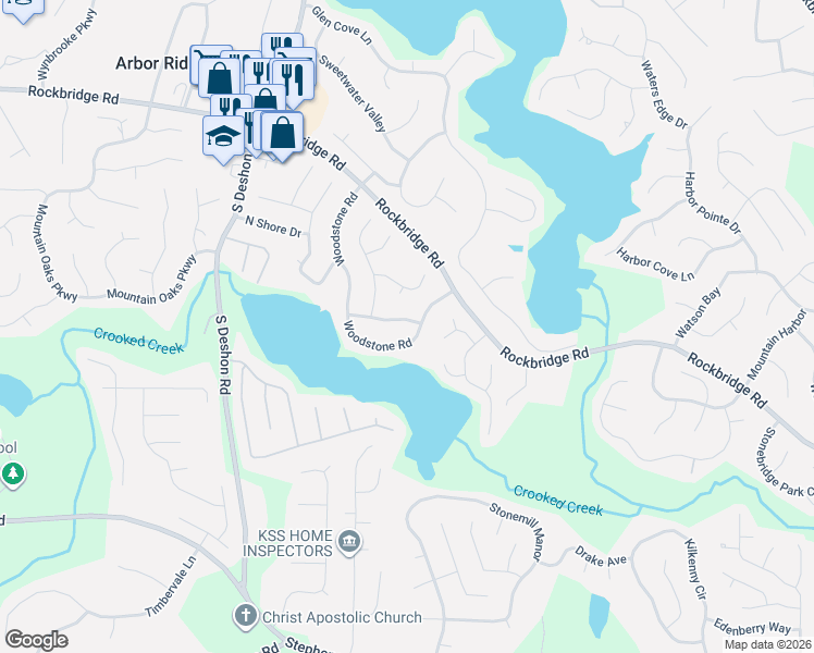 map of restaurants, bars, coffee shops, grocery stores, and more near 7165 Woodstone Drive in Lithonia