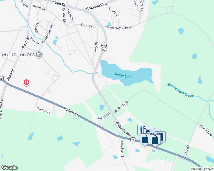 map of restaurants, bars, coffee shops, grocery stores, and more near 1 Planer Road in Edgefield