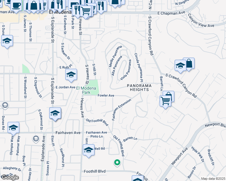 map of restaurants, bars, coffee shops, grocery stores, and more near 12254 Circula Panorama Place in Santa Ana