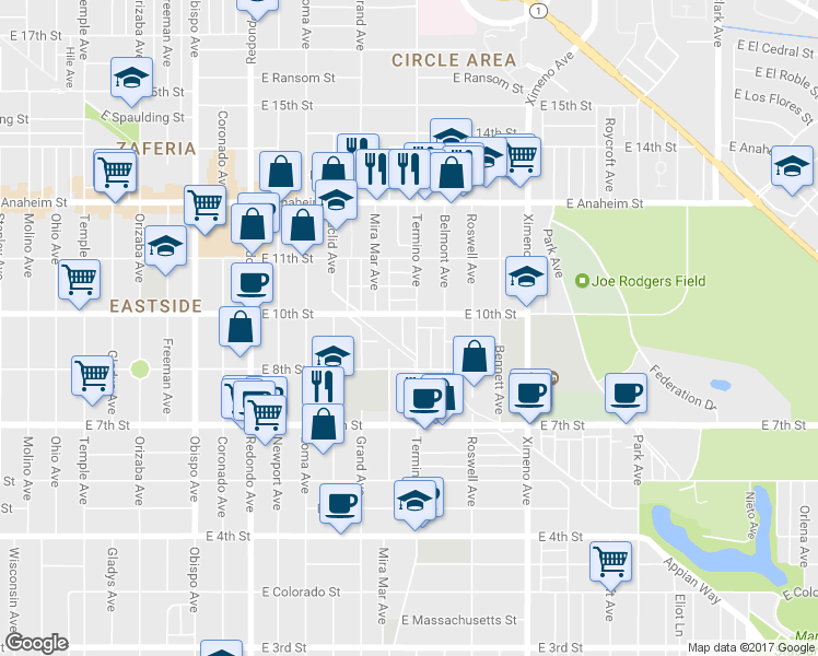 map of restaurants, bars, coffee shops, grocery stores, and more near 16862 Hoskins Lane in Huntington Beach