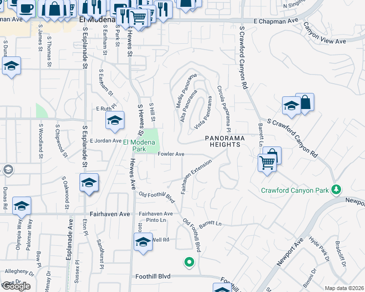 map of restaurants, bars, coffee shops, grocery stores, and more near 12254 Circula Panorama Place in Santa Ana