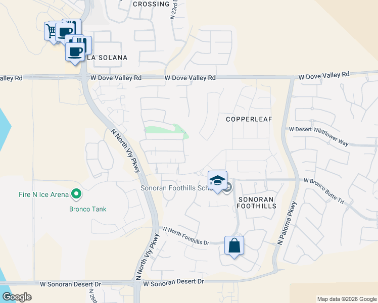 map of restaurants, bars, coffee shops, grocery stores, and more near 32413 North 23rd Avenue in Phoenix
