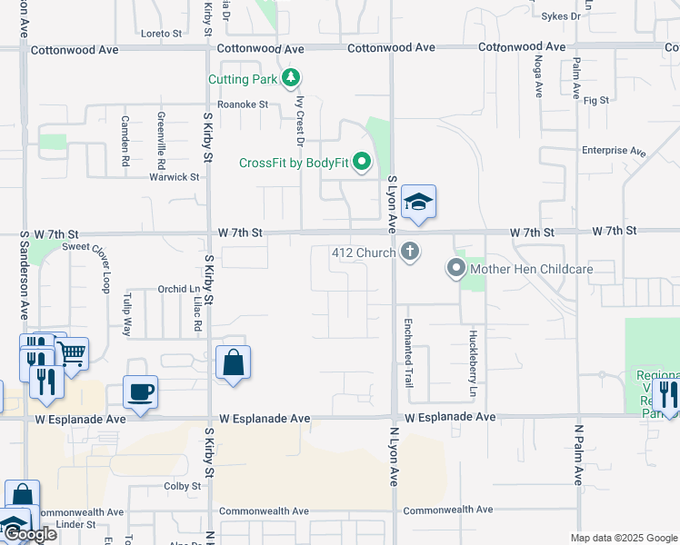 map of restaurants, bars, coffee shops, grocery stores, and more near Runway Trail in San Jacinto