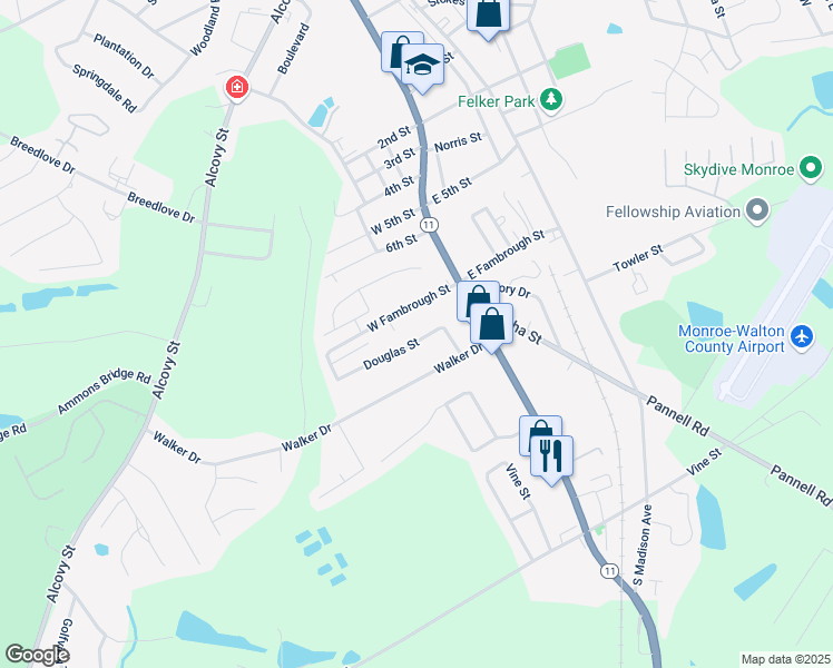 map of restaurants, bars, coffee shops, grocery stores, and more near 206 Douglas Street in Monroe